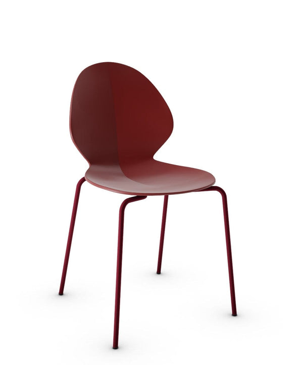 Chaise Calligaris Rouge - Basil (Pieds en métal) (CS1359) avec design en forme de feuille et structure en métal-1