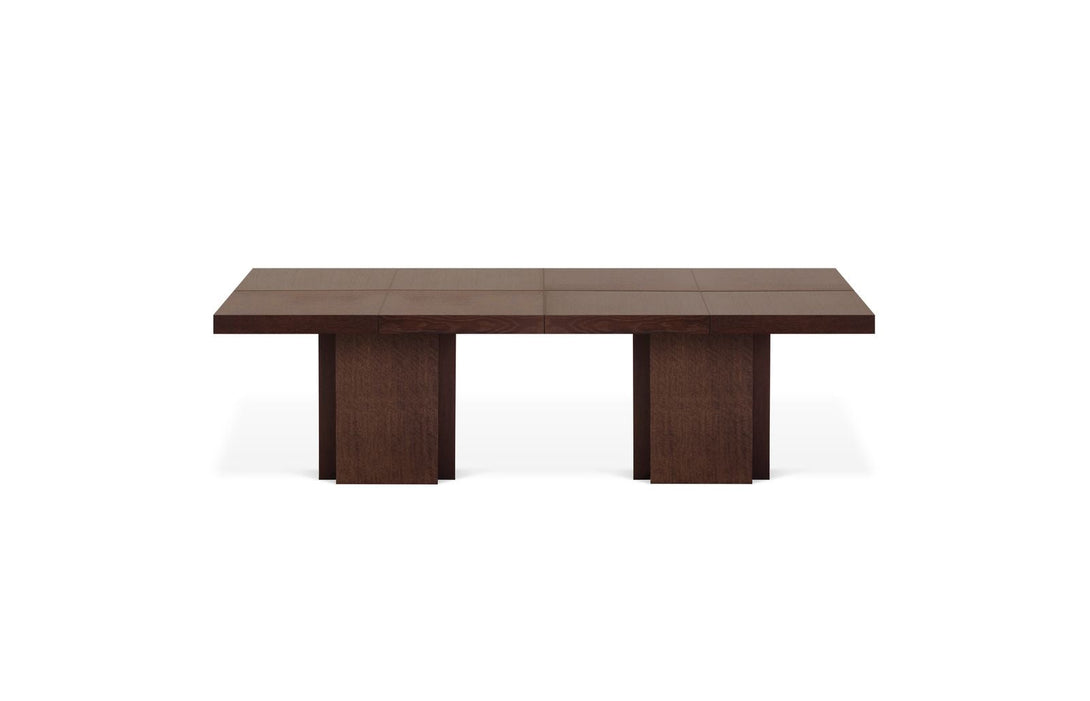 Table Temuhome Dusk avec pied central en bois et plateau finition Chocolate Veneer, Concrete Melamine, Walnut Melamine ou Glossy White