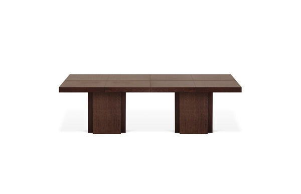 Table Temuhome Dusk avec pied central en bois et plateau finition Chocolate Veneer, Concrete Melamine, Walnut Melamine ou Glossy White