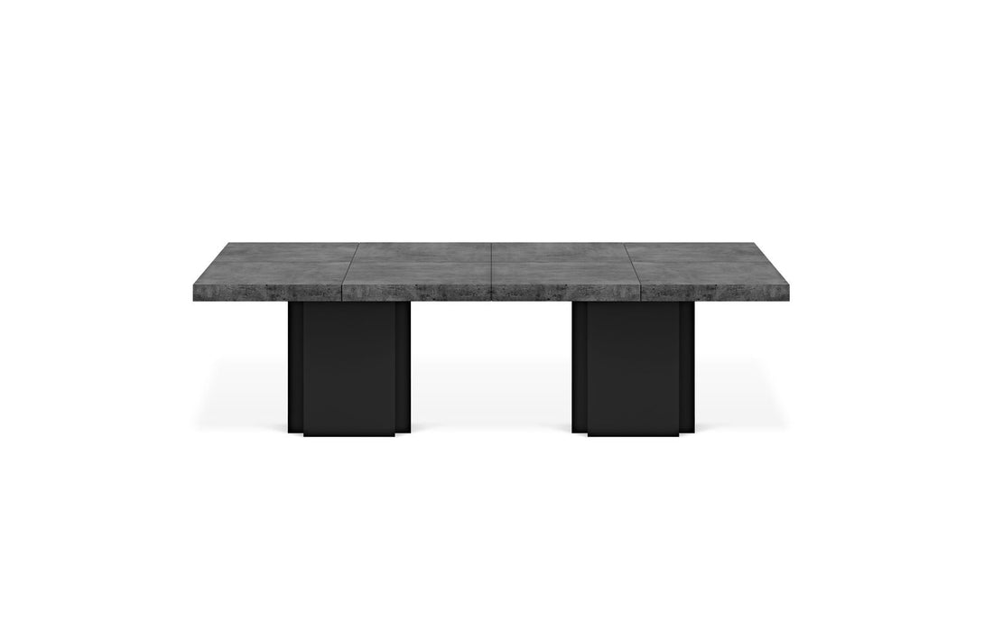 Table Temuhome Dusk avec pied central en bois et plateau finition Chocolate Veneer, Concrete Melamine, Walnut Melamine ou Glossy White