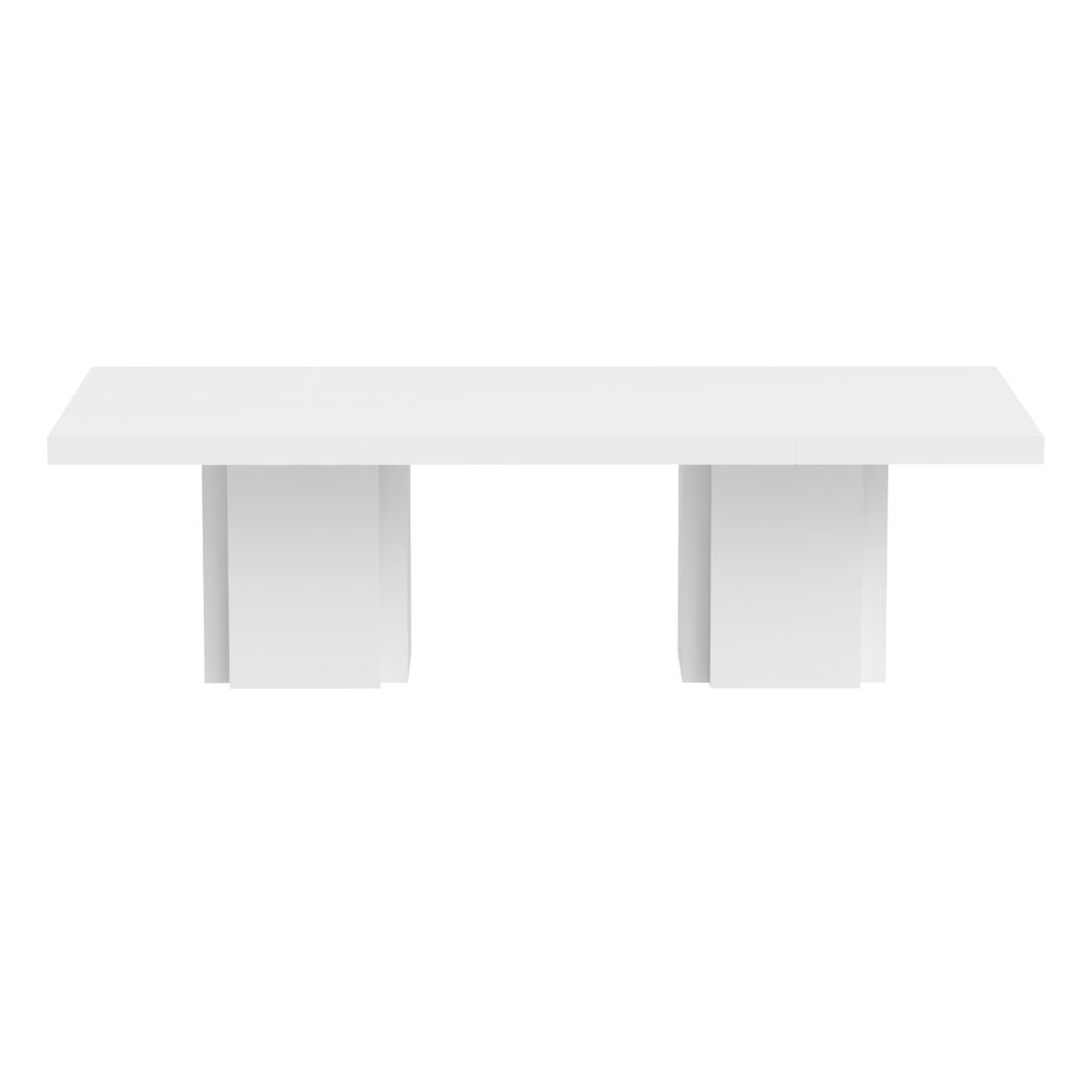 Table Temuhome Dusk avec pied central en bois et plateau finition Chocolate Veneer, Concrete Melamine, Walnut Melamine ou Glossy White