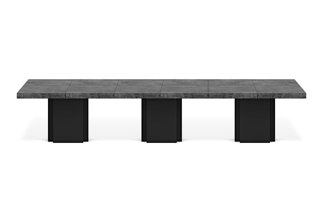 Table Temuhome Dusk avec pied central en bois et plateau finition Chocolate Veneer, Concrete Melamine, Walnut Melamine ou Glossy White