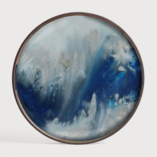 Ethnicraft plateau en verre organique, rond, 48x48x4 cm, finition blue mist