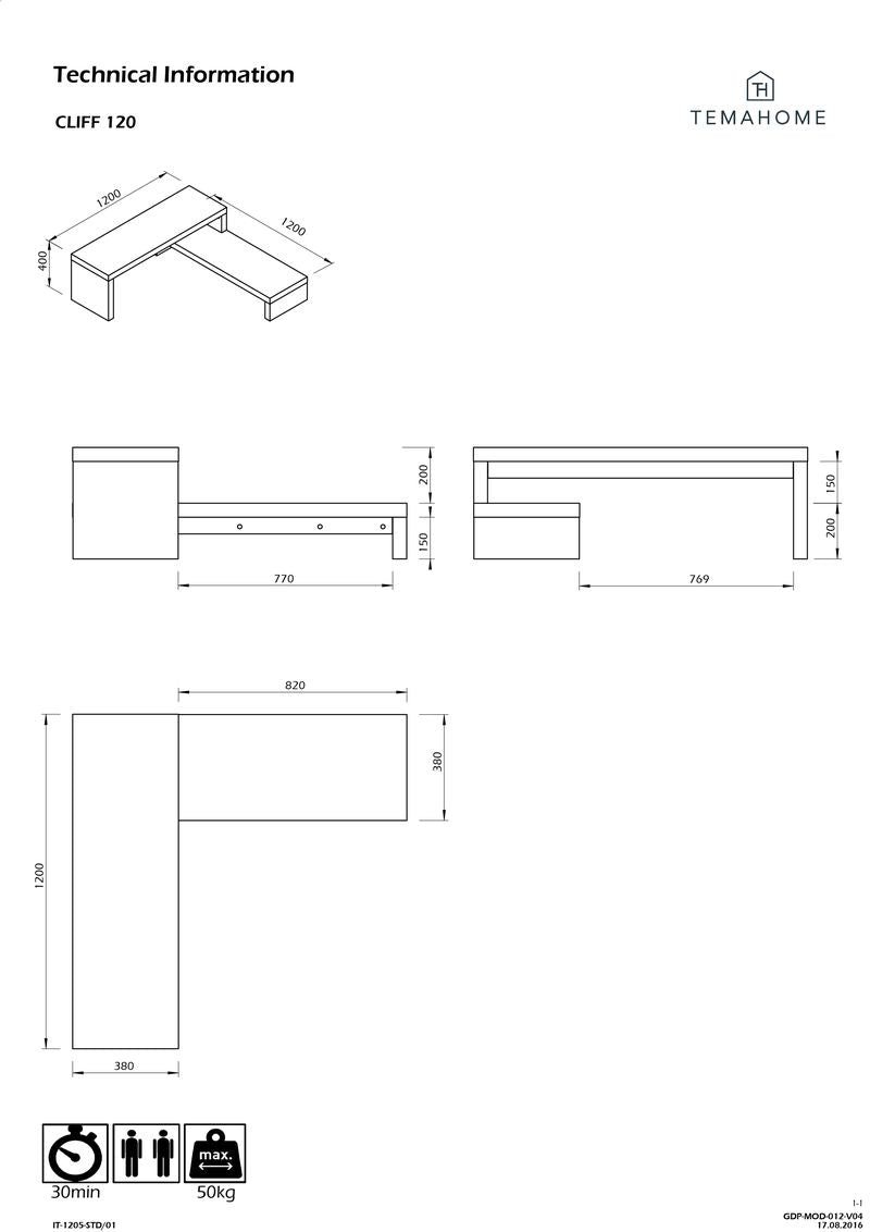 Meuble TV Temahome Cliff à deux niveaux avec finitions Concrete Melamine et White Laqué-14
