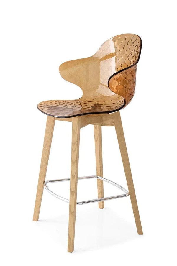 Tabouret Calligaris - Saint Tropez (Pieds en bois) CS1881 avec assise en polycarbonate et pieds en bois-1