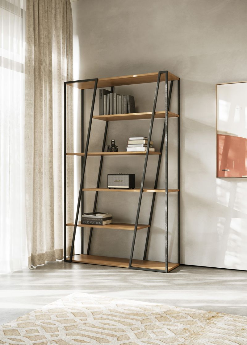 Bibliothèque Tema-Home Albi avec structure ouverte et finitions Concrete Melamine, Oak Veneer ou Walnut Veneer-09