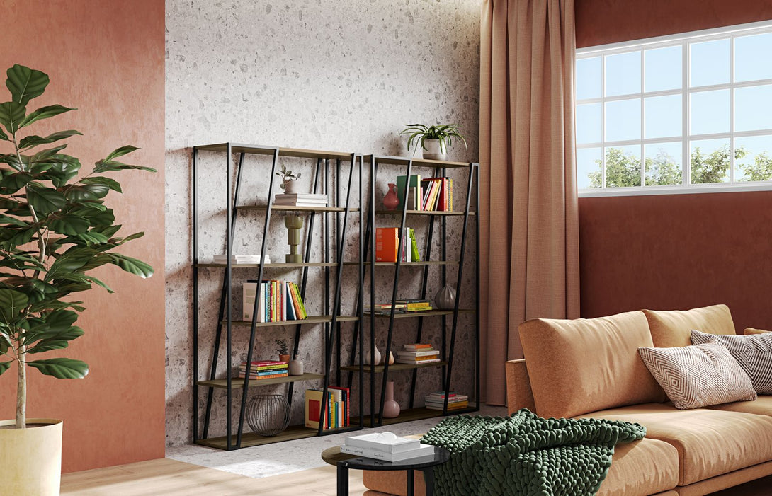 Bibliothèque Tema-Home Albi avec structure ouverte et finitions Concrete Melamine, Oak Veneer ou Walnut Veneer-16