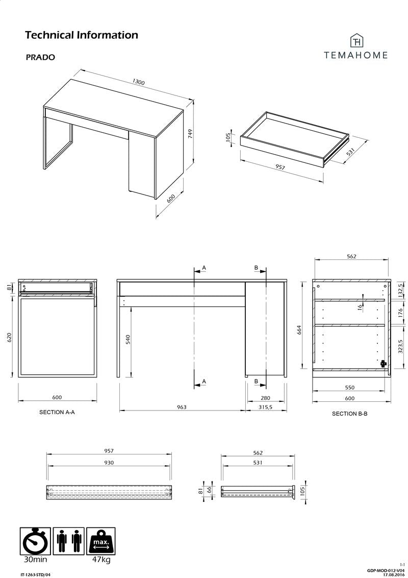 Bureau Tema Home Prado avec finition White Laqué et pieds en métal blanc-08