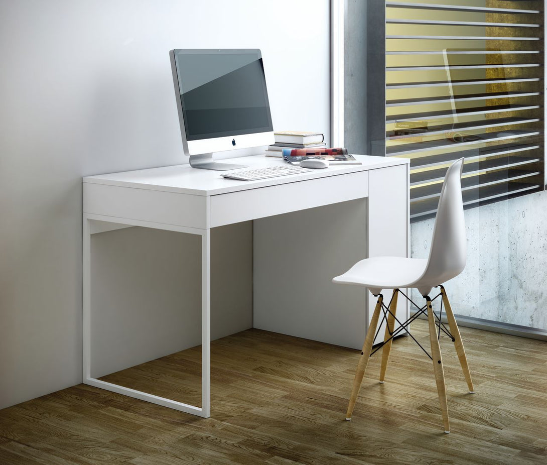 Bureau Tema Home Prado avec finition White Laqué et pieds en métal blanc-03