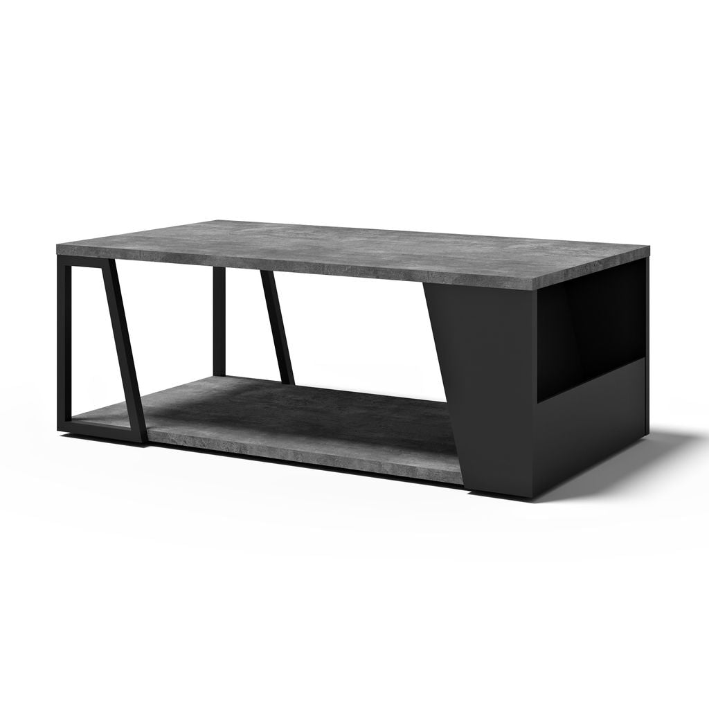 Table basse Tema Home Albi avec structure en métal noir et finitions Concrete Melamine, Oak Veneer ou Walnut Veneer-02