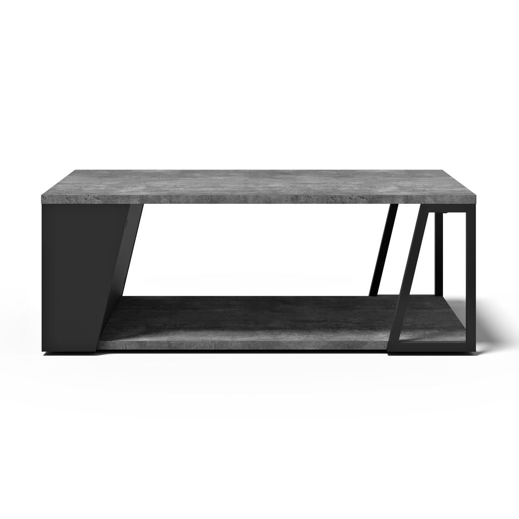 Table basse Tema Home Albi avec structure en métal noir et finitions Concrete Melamine, Oak Veneer ou Walnut Veneer-05