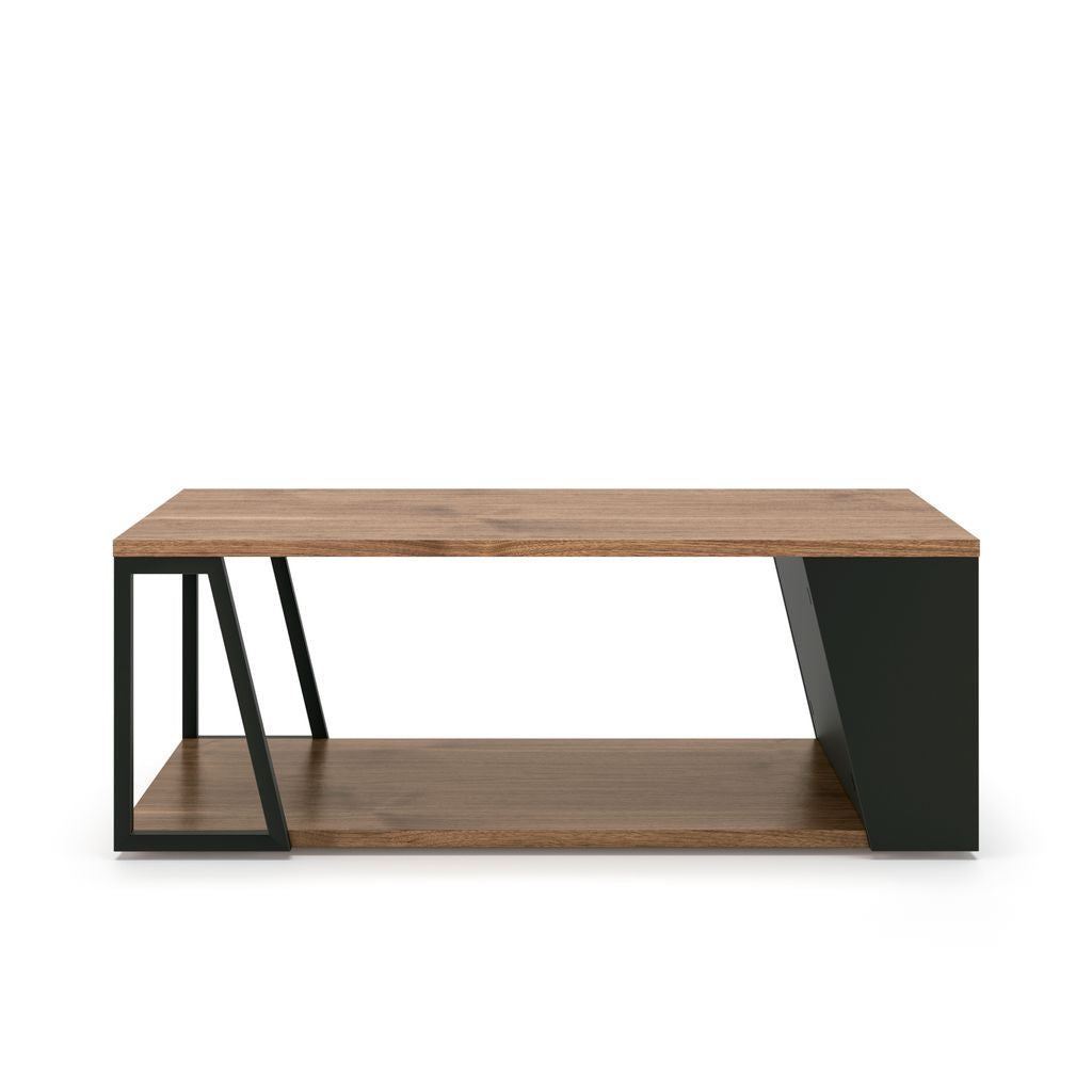Table basse Tema Home Albi avec structure en métal noir et finitions Concrete Melamine, Oak Veneer ou Walnut Veneer-11
