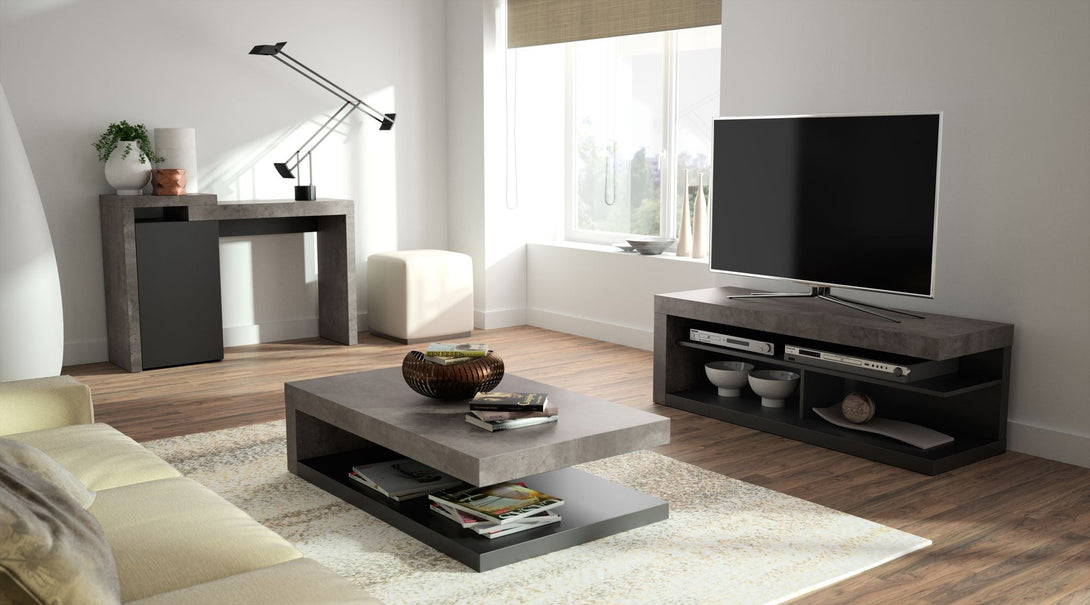 Table basse Tema Home Detroit avec plateau Concrete Melamine et pieds en métal noir-02