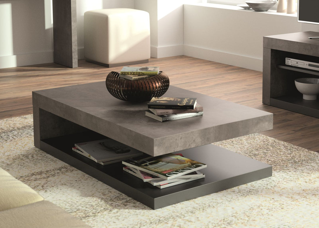 Table basse Tema Home Detroit avec plateau Concrete Melamine et pieds en métal noir-03