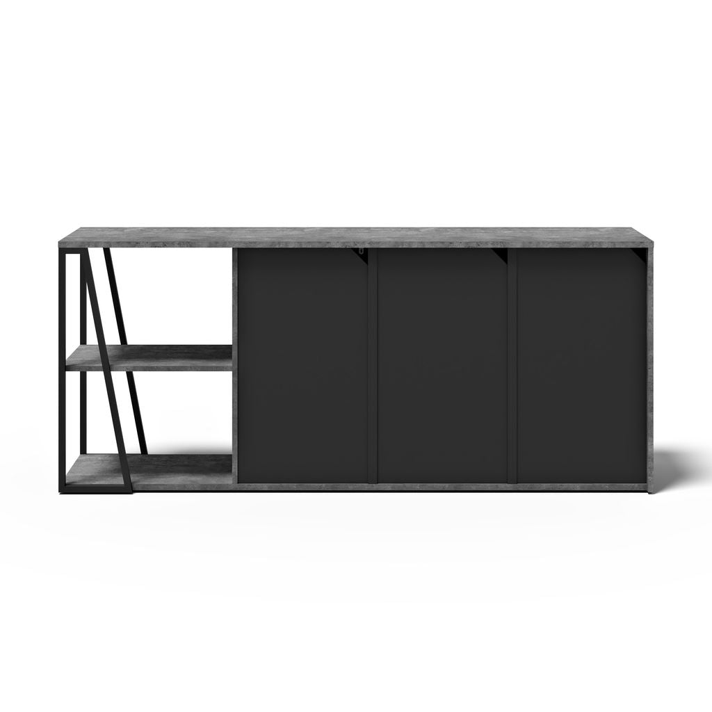 Buffet Temahome Albi avec structure métallique noire et finitions Concrete Melamine, Oak Veneer ou Walnut Veneer-02