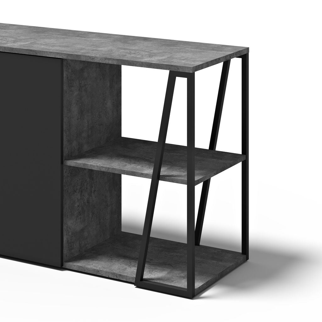 Buffet Temahome Albi avec structure métallique noire et finitions Concrete Melamine, Oak Veneer ou Walnut Veneer-05