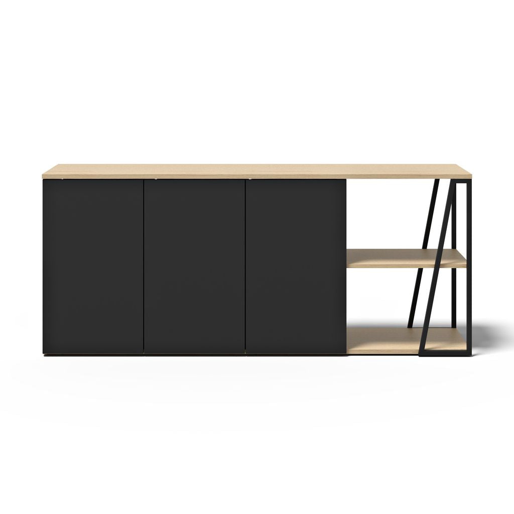 Buffet Temahome Albi avec structure métallique noire et finitions Concrete Melamine, Oak Veneer ou Walnut Veneer-06