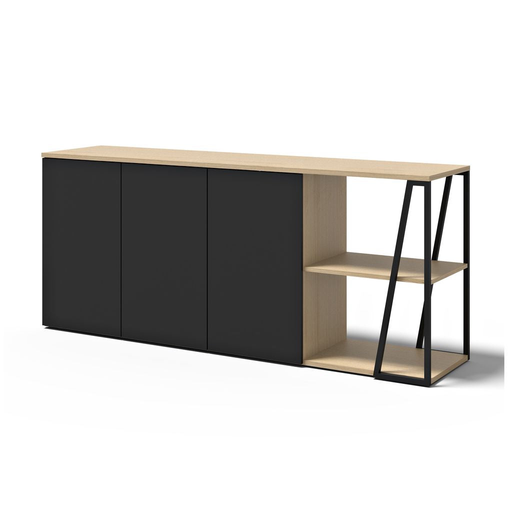 Buffet Temahome Albi avec structure métallique noire et finitions Concrete Melamine, Oak Veneer ou Walnut Veneer-09