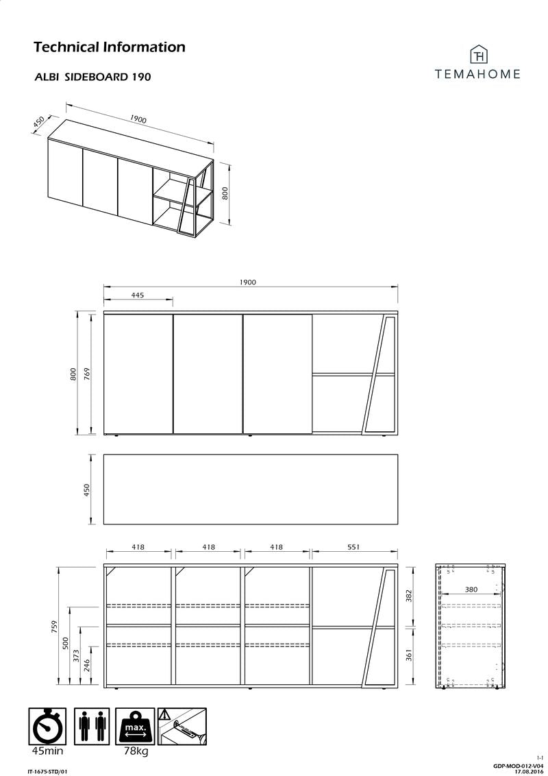 Buffet Temahome Albi avec structure métallique noire et finitions Concrete Melamine, Oak Veneer ou Walnut Veneer-18