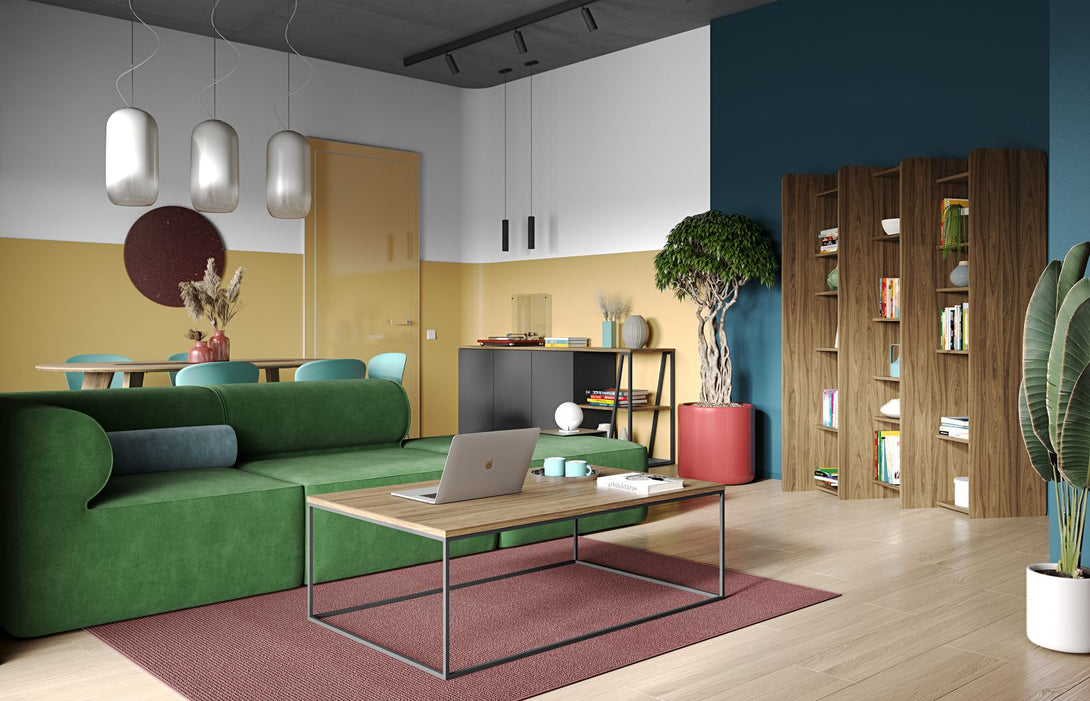 Buffet Temahome Albi avec structure métallique noire et finitions Concrete Melamine, Oak Veneer ou Walnut Veneer-12