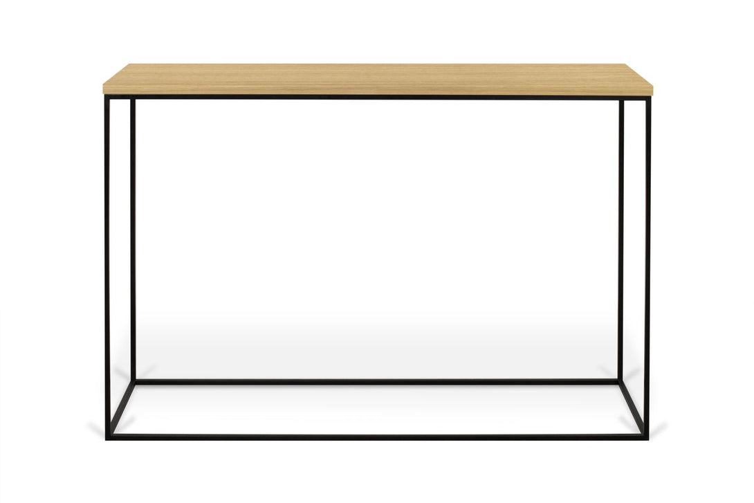 Console Temahome Gleam avec plateau en Walnut ou Oak Veneer et pieds en métal noir-01