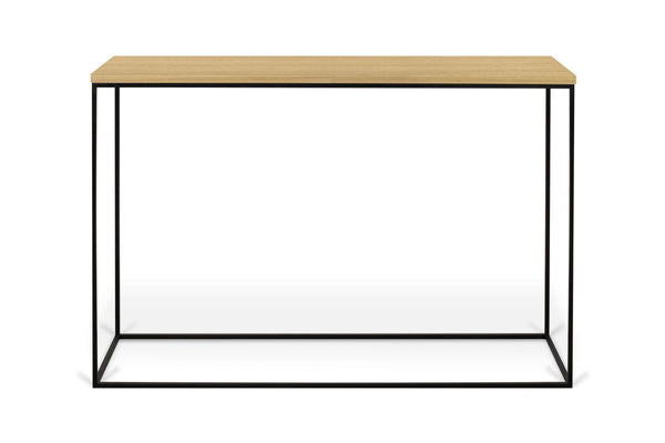 Console Temahome Gleam avec plateau en Walnut ou Oak Veneer et pieds en métal noir-01