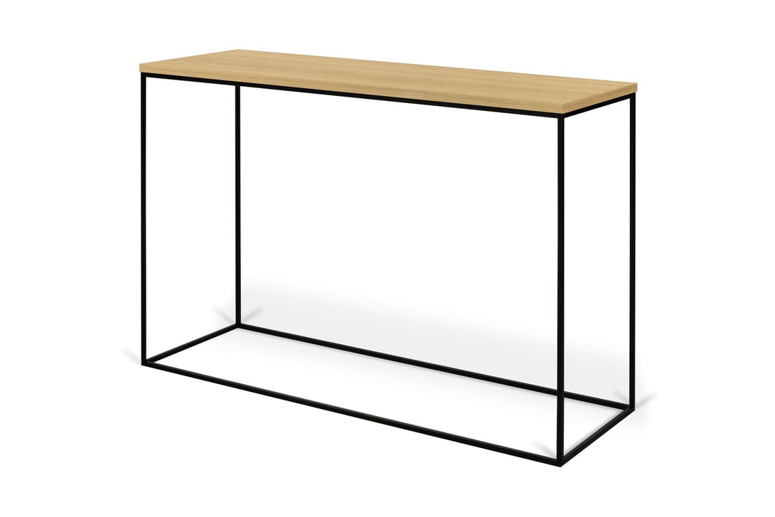 Console Temahome Gleam avec plateau en Walnut ou Oak Veneer et pieds en métal noir-02