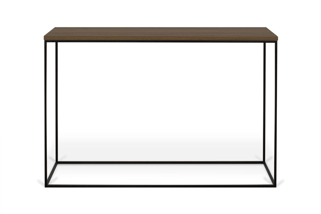Console Temahome Gleam avec plateau en Walnut ou Oak Veneer et pieds en métal noir-03
