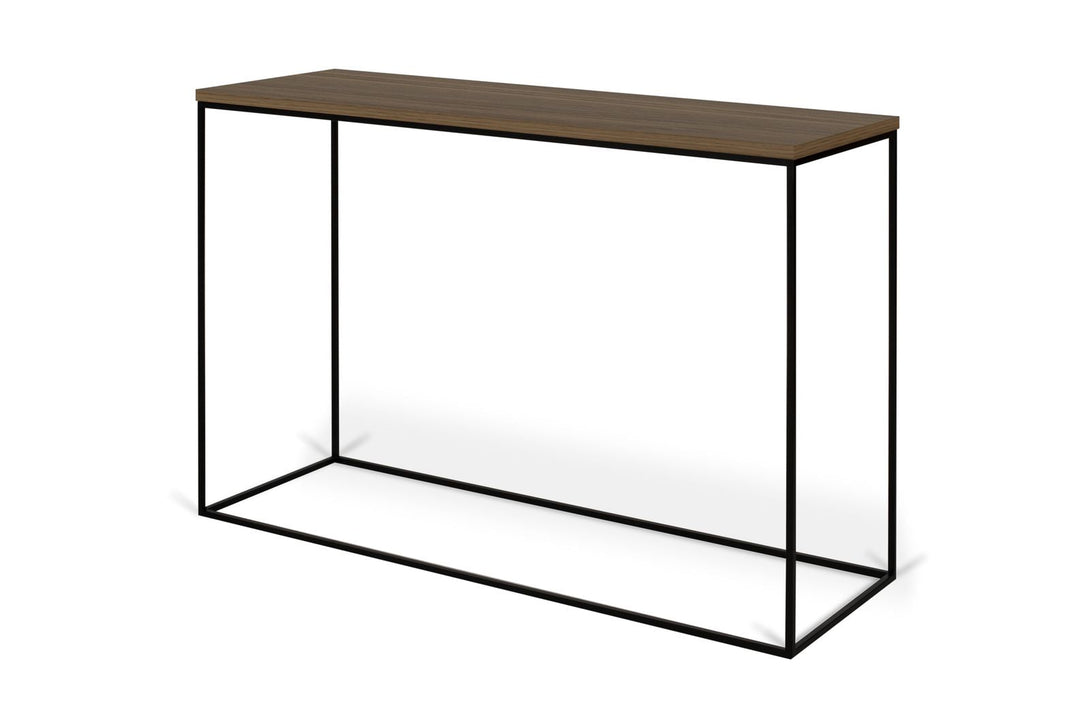 Console Temahome Gleam avec plateau en Walnut ou Oak Veneer et pieds en métal noir-04