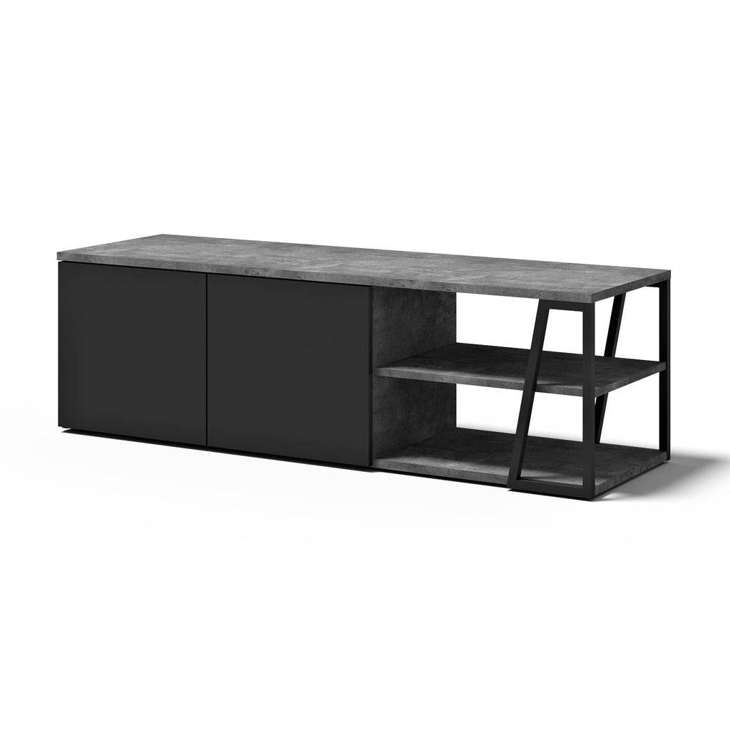 Meuble TV Temahome Albi avec niches ouvertes et finitions Concrete Melamine, Oak Veneer ou Walnut Veneer-02
