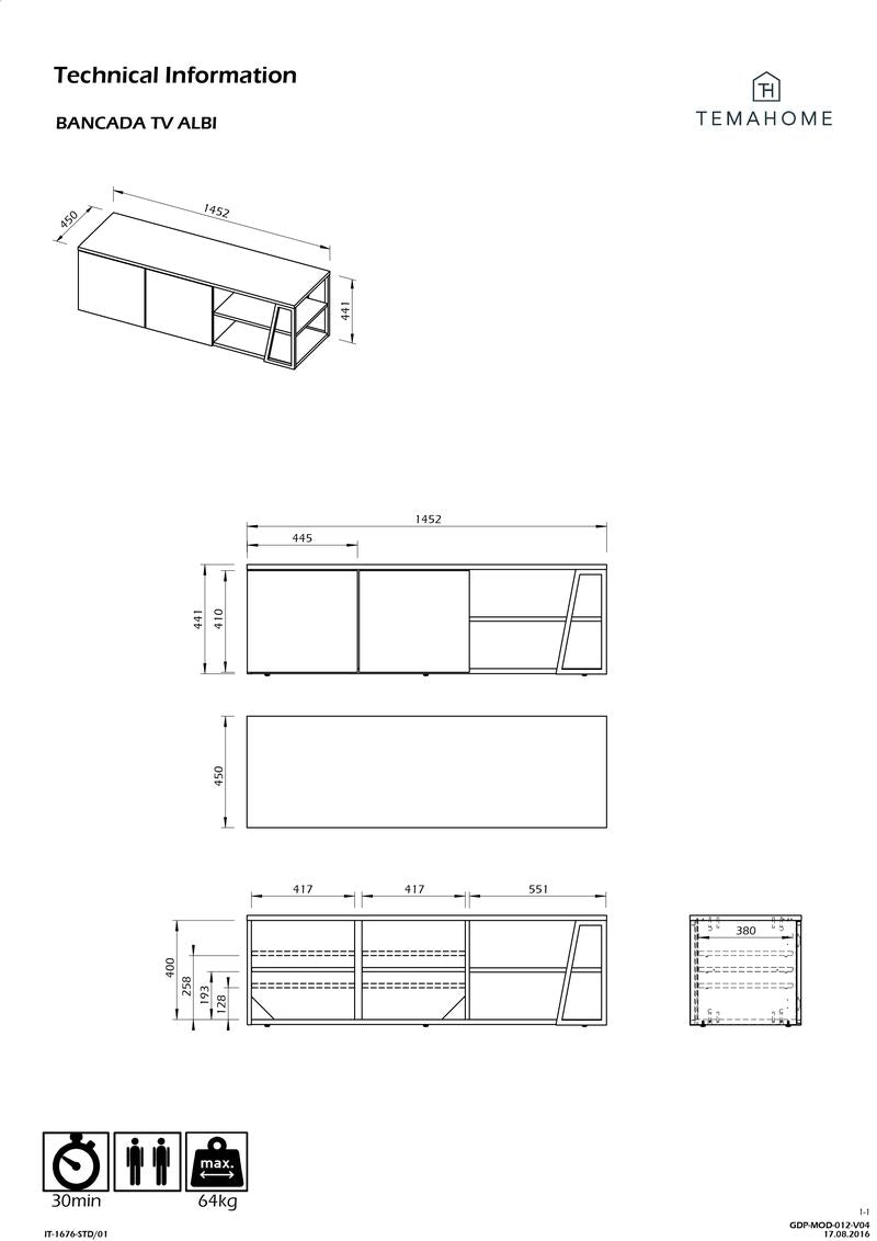 Meuble TV Temahome Albi avec niches ouvertes et finitions Concrete Melamine, Oak Veneer ou Walnut Veneer-18