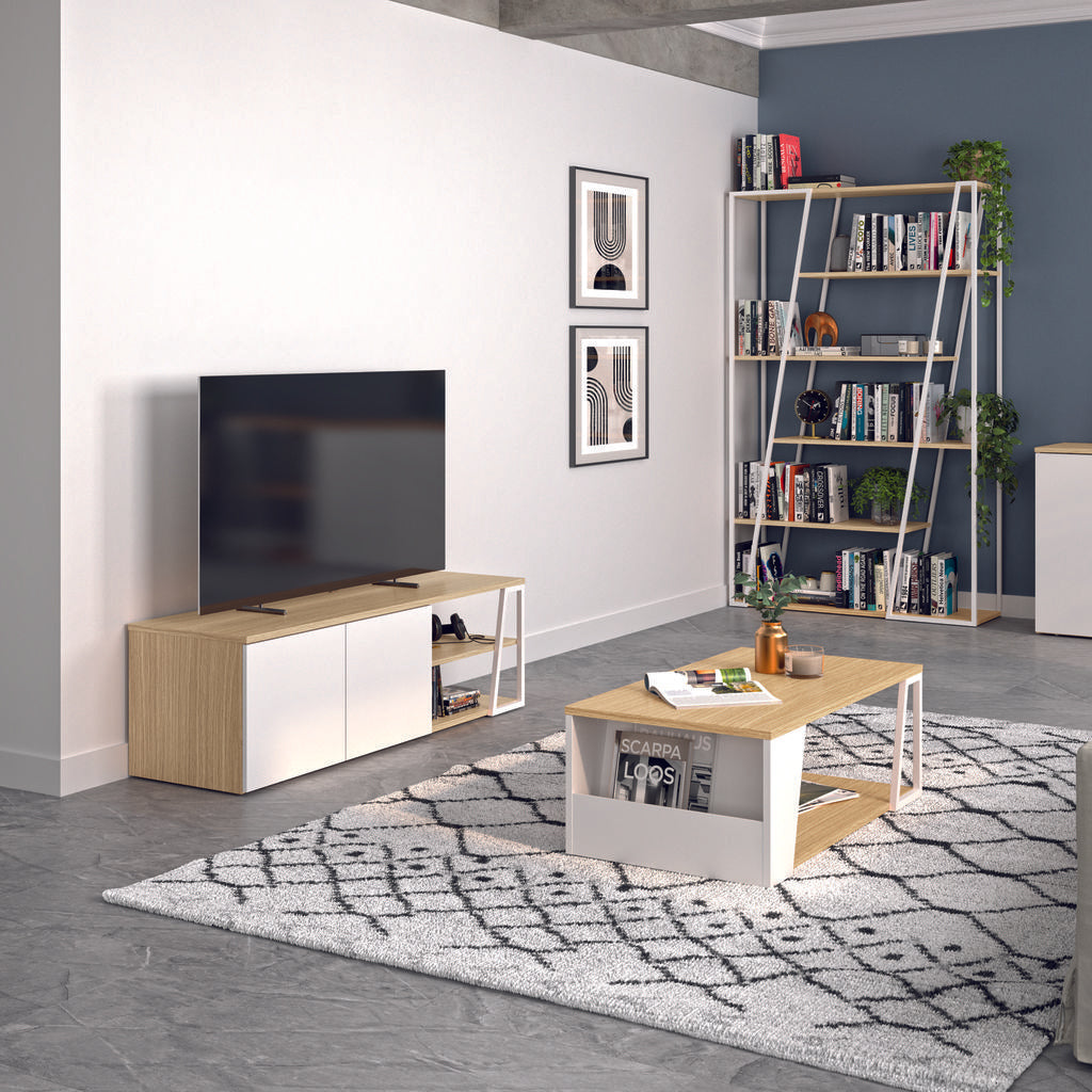 Meuble TV Temahome Albi avec niches ouvertes et finitions Concrete Melamine, Oak Veneer ou Walnut Veneer-12