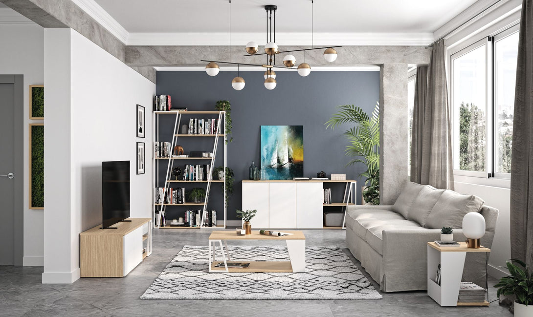 Meuble TV Temahome Albi avec niches ouvertes et finitions Concrete Melamine, Oak Veneer ou Walnut Veneer-13