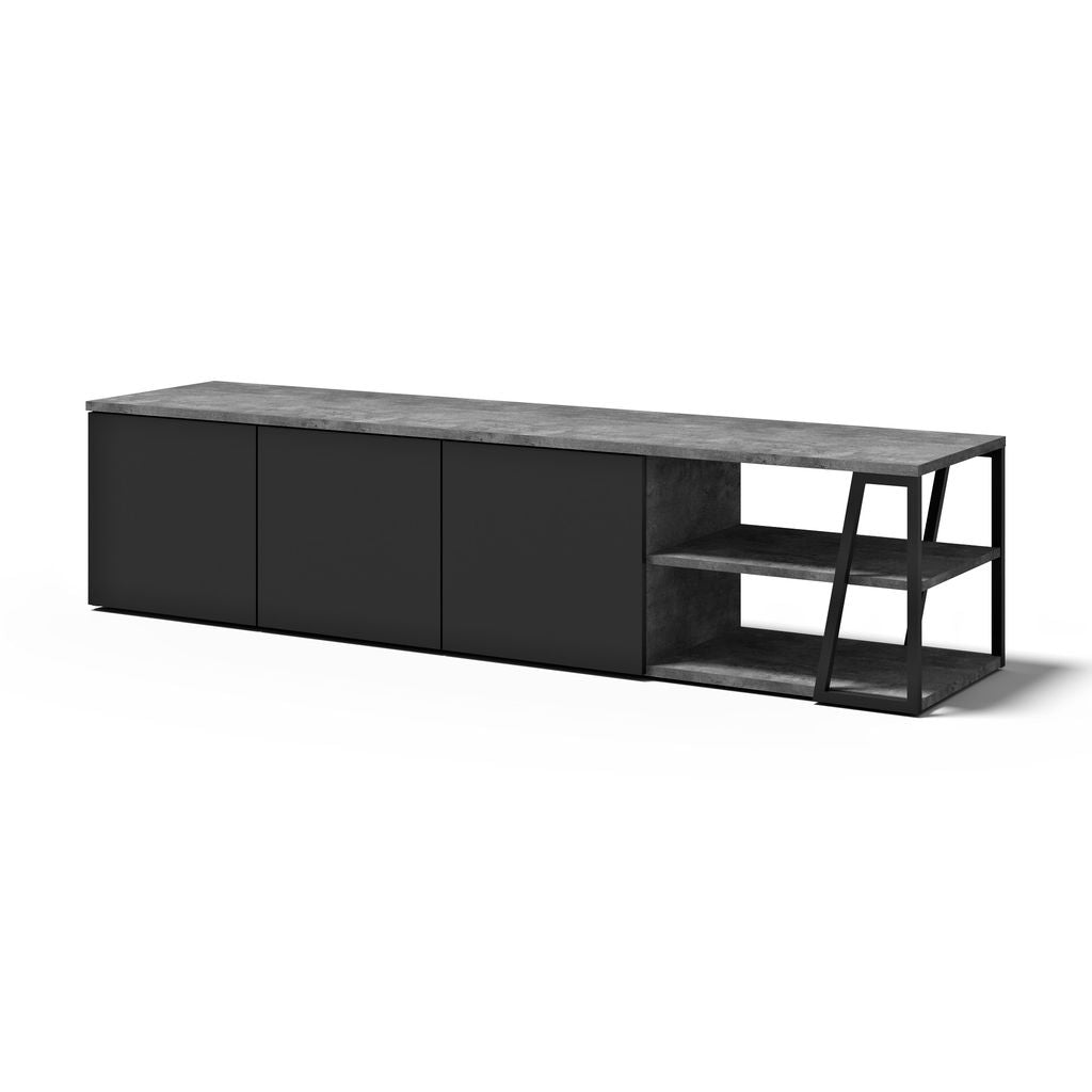 Meuble TV Temahome Albi avec niches ouvertes et finitions Concrete Melamine, Oak Veneer ou Walnut Veneer-20