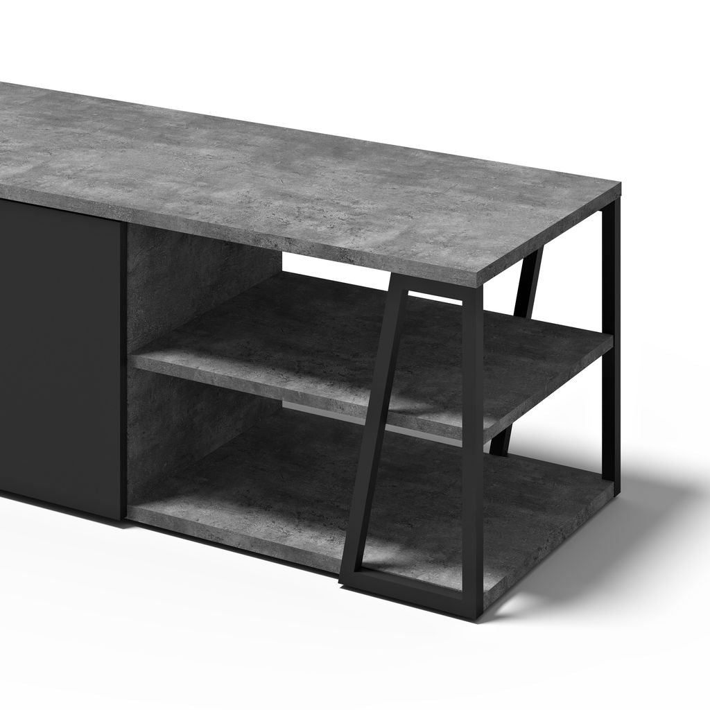 Meuble TV Temahome Albi avec niches ouvertes et finitions Concrete Melamine, Oak Veneer ou Walnut Veneer-21