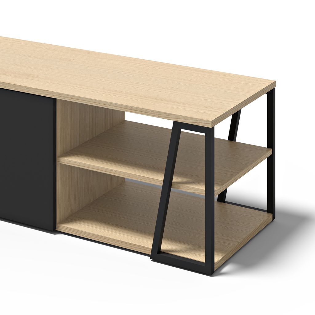 Meuble TV Temahome Albi avec niches ouvertes et finitions Concrete Melamine, Oak Veneer ou Walnut Veneer-26