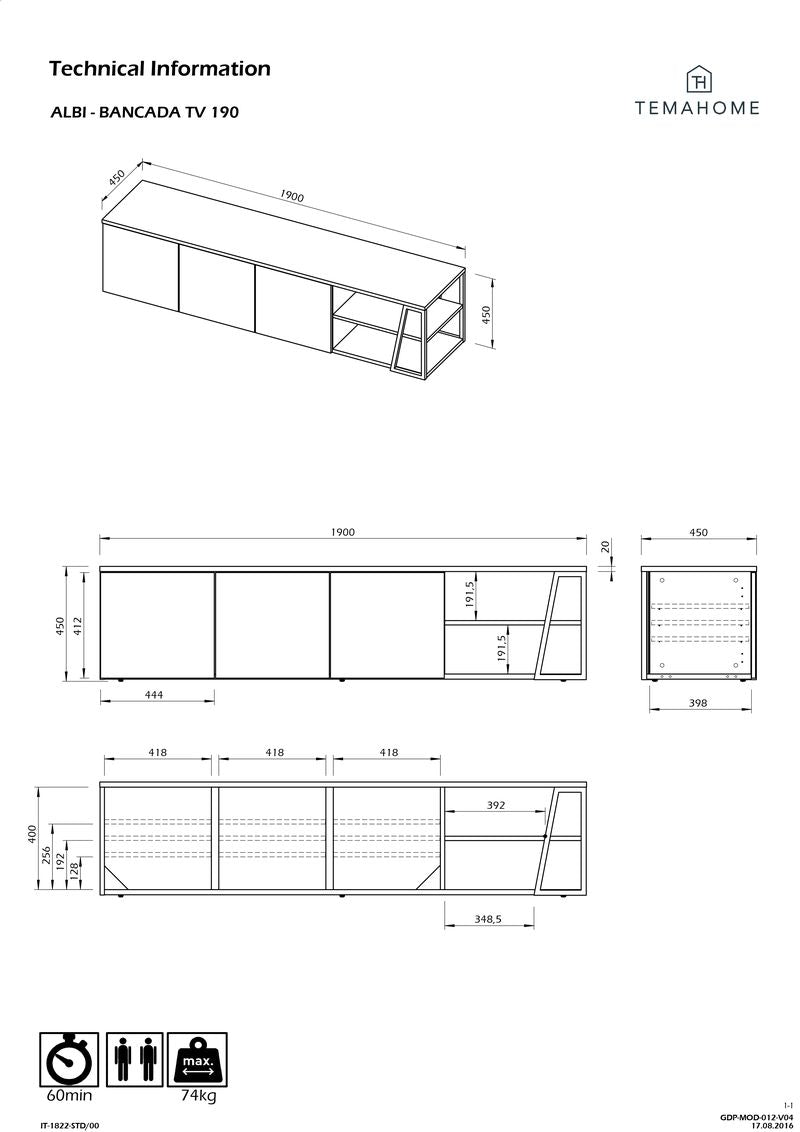 Meuble TV Temahome Albi avec niches ouvertes et finitions Concrete Melamine, Oak Veneer ou Walnut Veneer-37