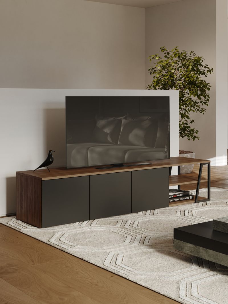Meuble TV Temahome Albi avec niches ouvertes et finitions Concrete Melamine, Oak Veneer ou Walnut Veneer-30