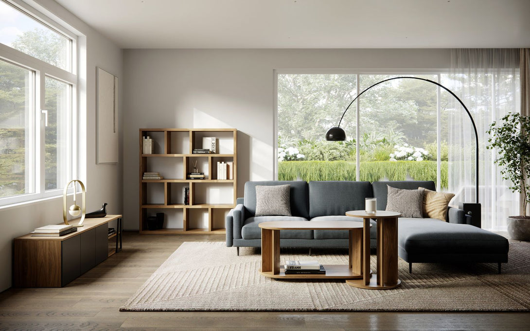 Meuble TV Temahome Albi avec niches ouvertes et finitions Concrete Melamine, Oak Veneer ou Walnut Veneer-31