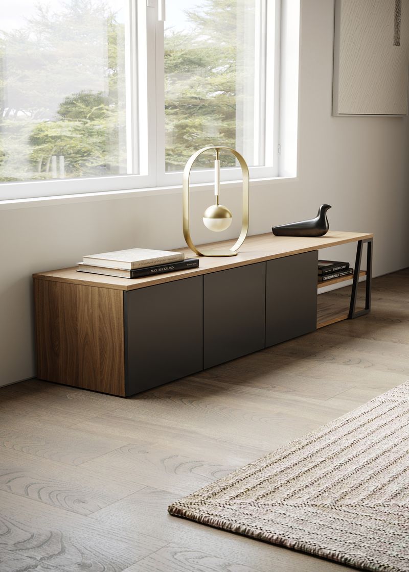 Meuble TV Temahome Albi avec niches ouvertes et finitions Concrete Melamine, Oak Veneer ou Walnut Veneer-33
