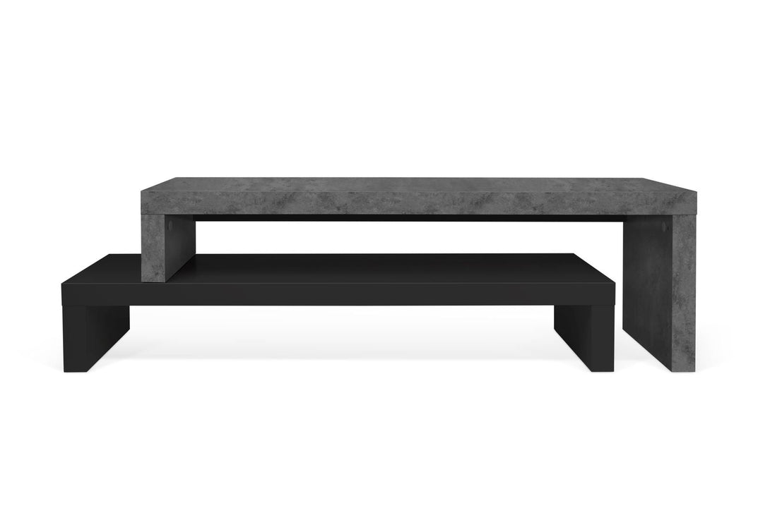 Meuble TV Temahome Cliff à deux niveaux avec finitions Concrete Melamine et White Laqué-01