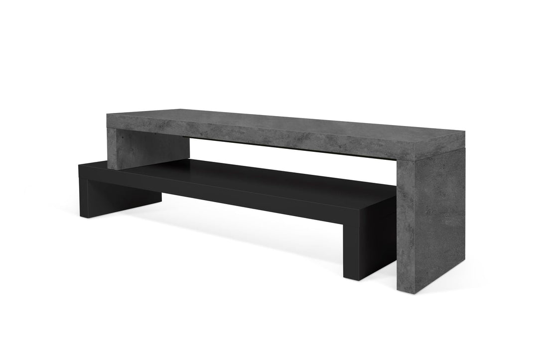 Meuble TV Temahome Cliff à deux niveaux avec finitions Concrete Melamine et White Laqué-03