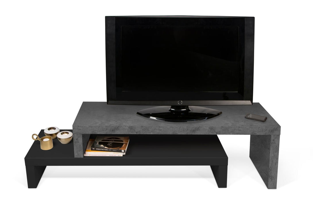 Meuble TV Temahome Cliff à deux niveaux avec finitions Concrete Melamine et White Laqué-04
