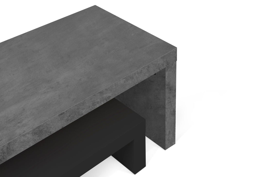 Meuble TV Temahome Cliff à deux niveaux avec finitions Concrete Melamine et White Laqué-05