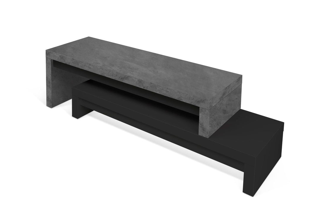 Meuble TV Temahome Cliff à deux niveaux avec finitions Concrete Melamine et White Laqué-06