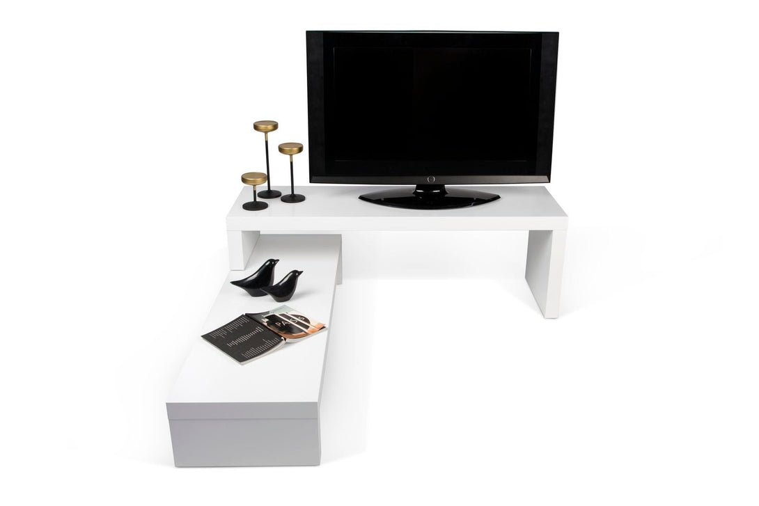 Meuble TV Temahome Cliff à deux niveaux avec finitions Concrete Melamine et White Laqué-11