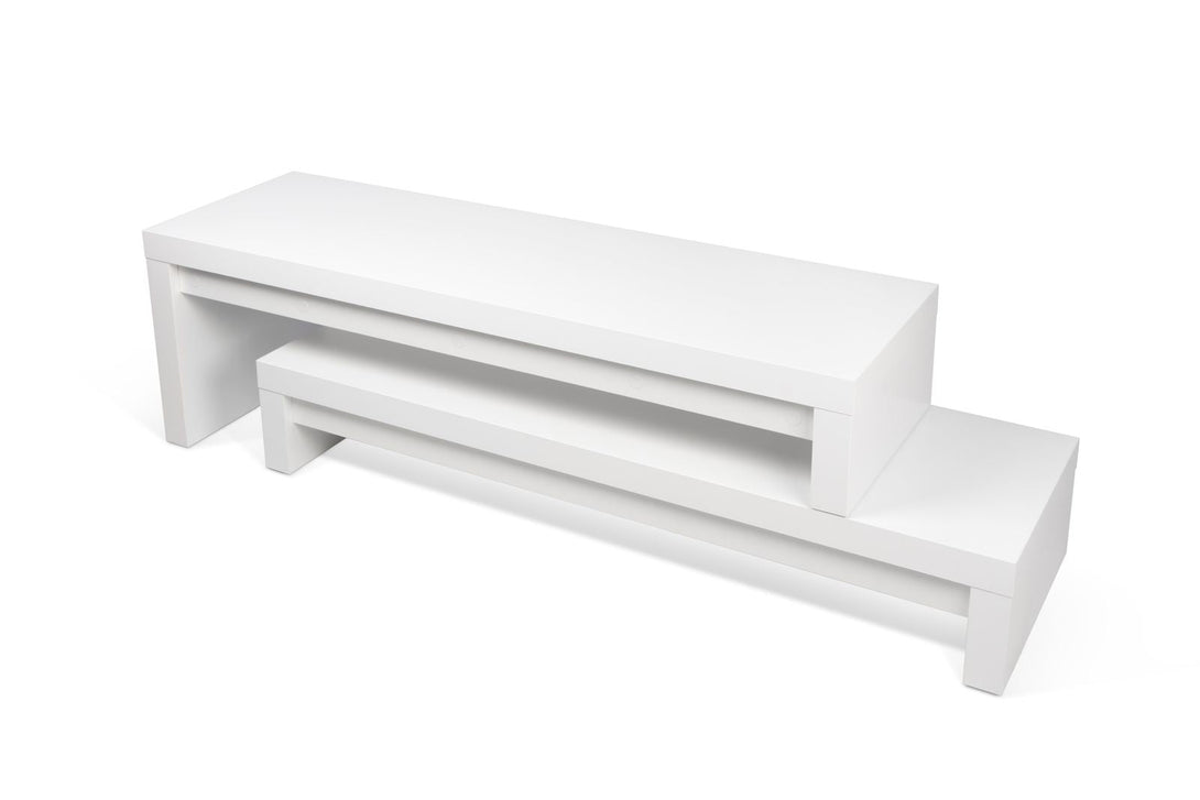 Meuble TV Temahome Cliff à deux niveaux avec finitions Concrete Melamine et White Laqué-13