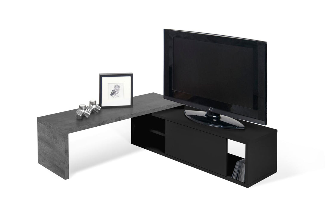 Meuble TV Temahome Move avec plateau coulissant en finition Walnut Veneer, Concrete Melamine ou White Laqué-05