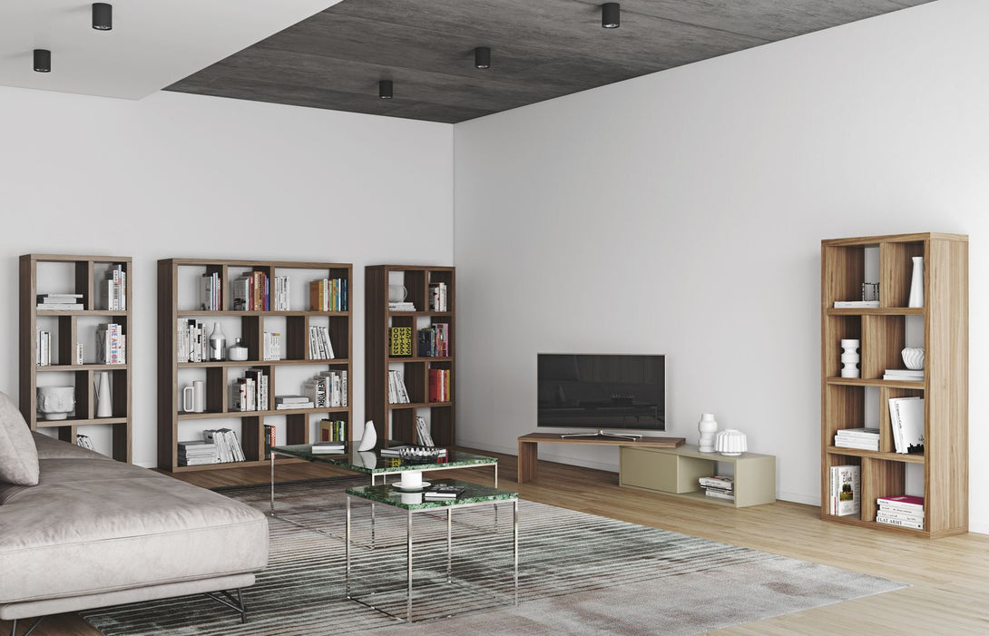 Meuble TV Temahome Move avec plateau coulissant en finition Walnut Veneer, Concrete Melamine ou White Laqué-09