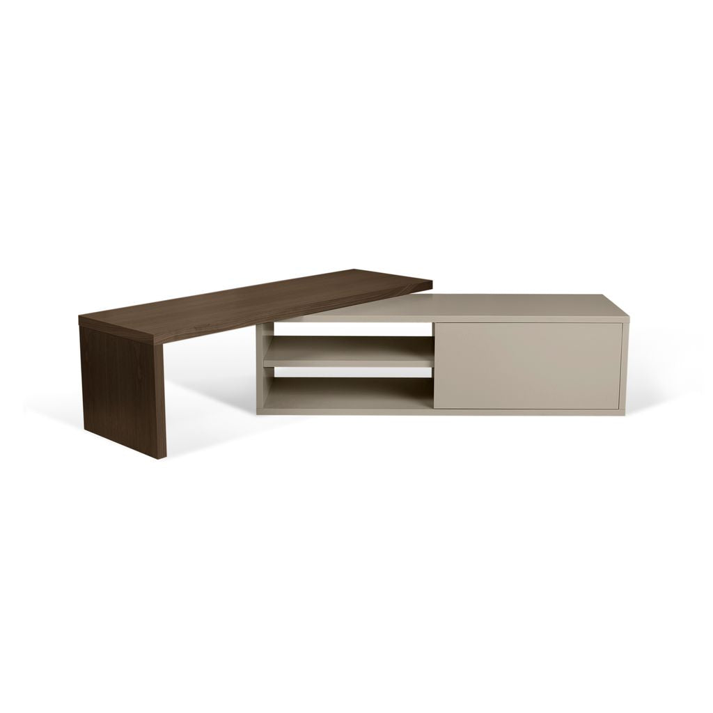 Meuble TV Temahome Move avec plateau coulissant en finition Walnut Veneer, Concrete Melamine ou White Laqué-11